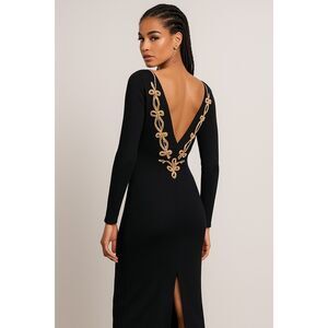 Vintage 1980’s Fusion Wool Blend Plunging V-Back Maxi Sweater Dress